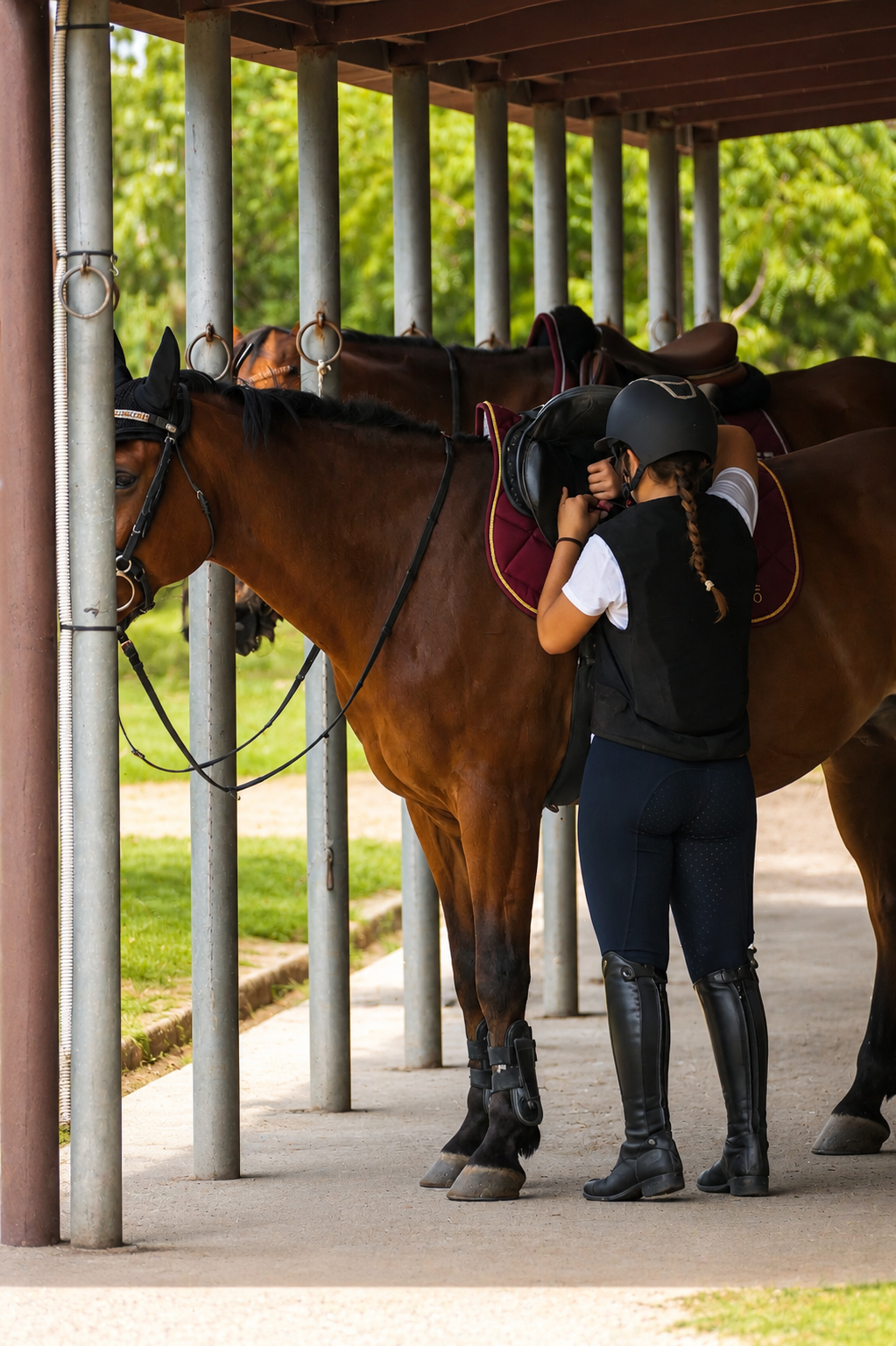 Allieva che prepara il cavallo